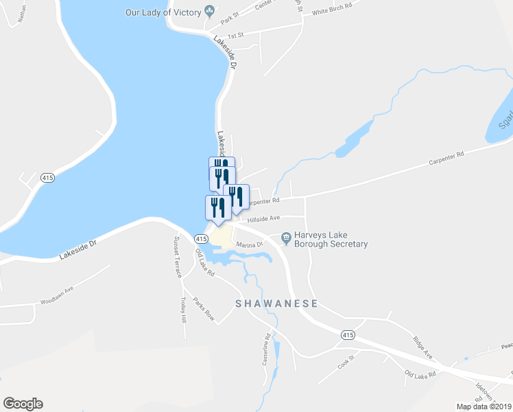 map of restaurants, bars, coffee shops, grocery stores, and more near 13 Carpenter Road in Harveys Lake
