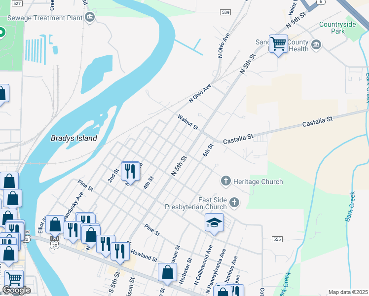 map of restaurants, bars, coffee shops, grocery stores, and more near 725 4th Street in Fremont