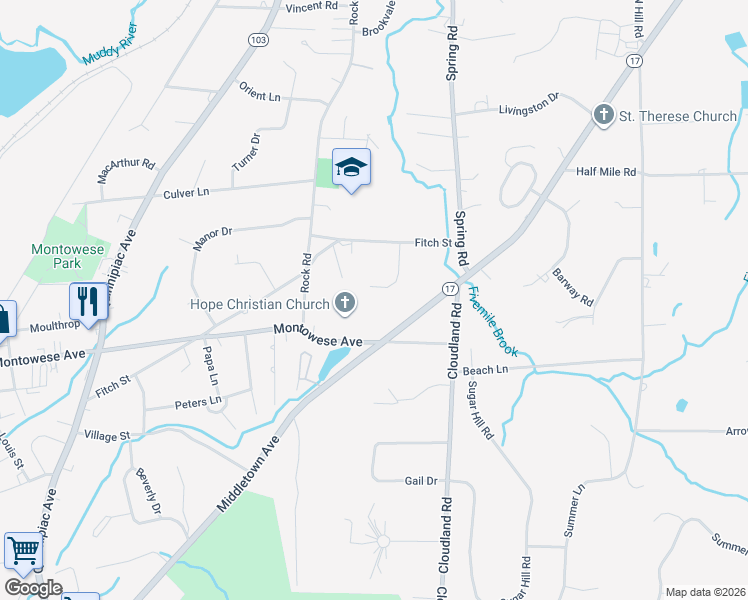 map of restaurants, bars, coffee shops, grocery stores, and more near 16 Judd Drive in North Haven