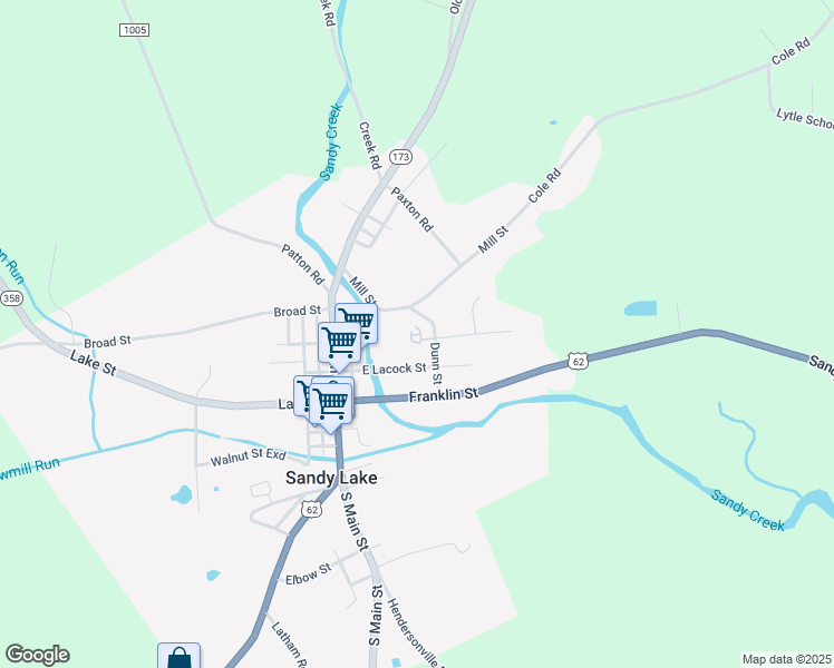 map of restaurants, bars, coffee shops, grocery stores, and more near 340 Dunn Street in Sandy Lake