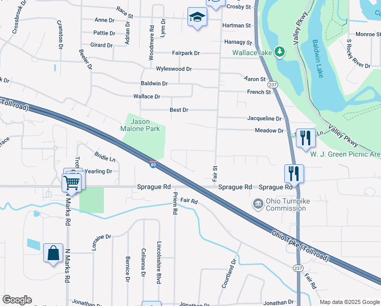 map of restaurants, bars, coffee shops, grocery stores, and more near 230 Jananna Drive in Berea