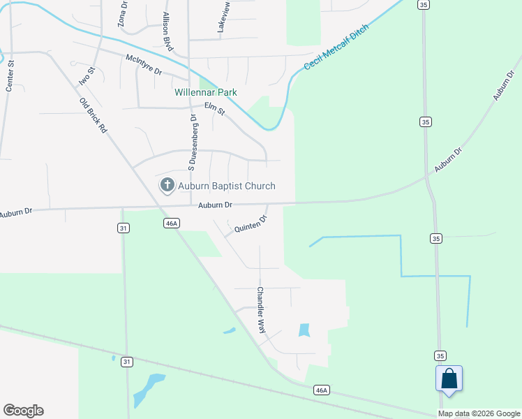 map of restaurants, bars, coffee shops, grocery stores, and more near Auburn Drive in Auburn