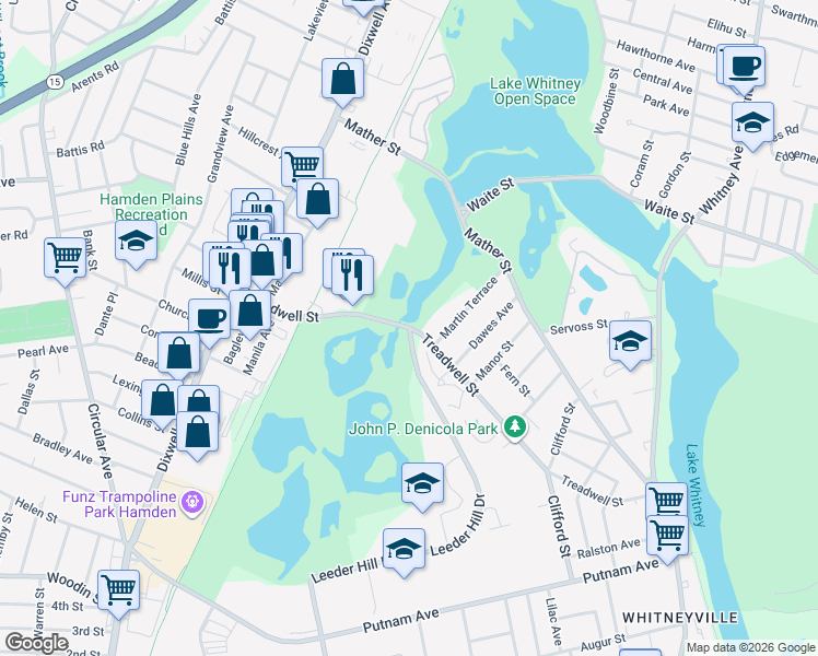 map of restaurants, bars, coffee shops, grocery stores, and more near 319 Leeder Hill Drive in Hamden