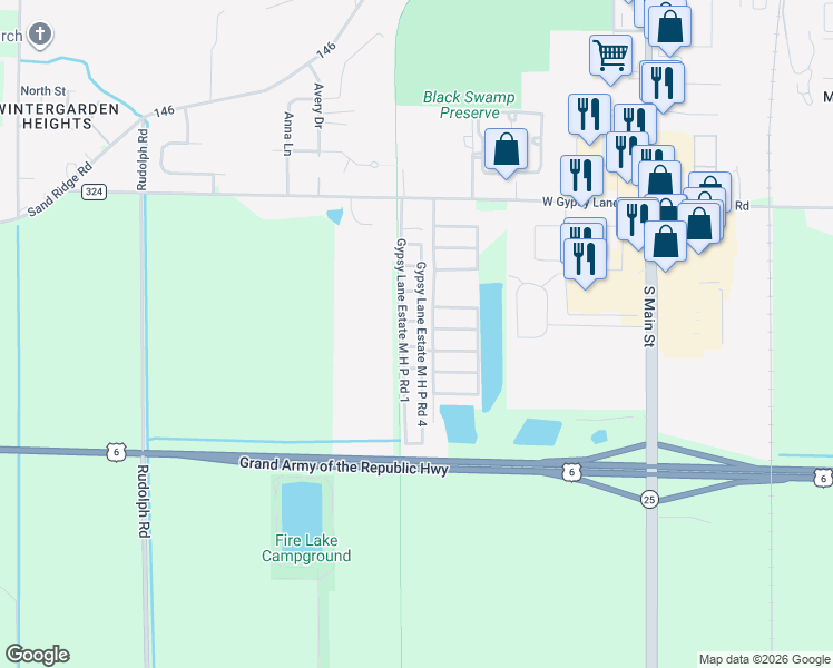 map of restaurants, bars, coffee shops, grocery stores, and more near 59 Gypsy Lane Estate M H P Road 4 in Bowling Green