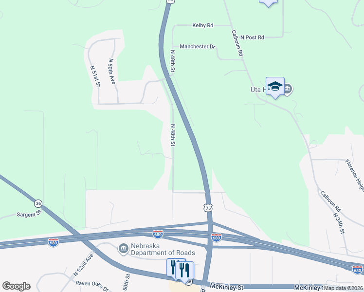 map of restaurants, bars, coffee shops, grocery stores, and more near 10335 North 48th Street in Omaha