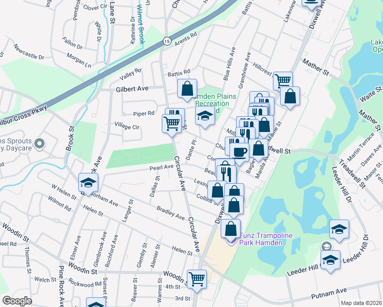 map of restaurants, bars, coffee shops, grocery stores, and more near 48 Dante Place in Hamden