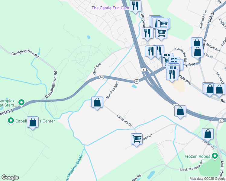 map of restaurants, bars, coffee shops, grocery stores, and more near Nucifora Boulevard in Chester