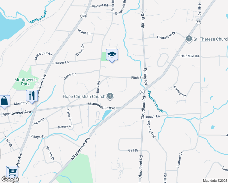 map of restaurants, bars, coffee shops, grocery stores, and more near 16 Judd Drive in North Haven