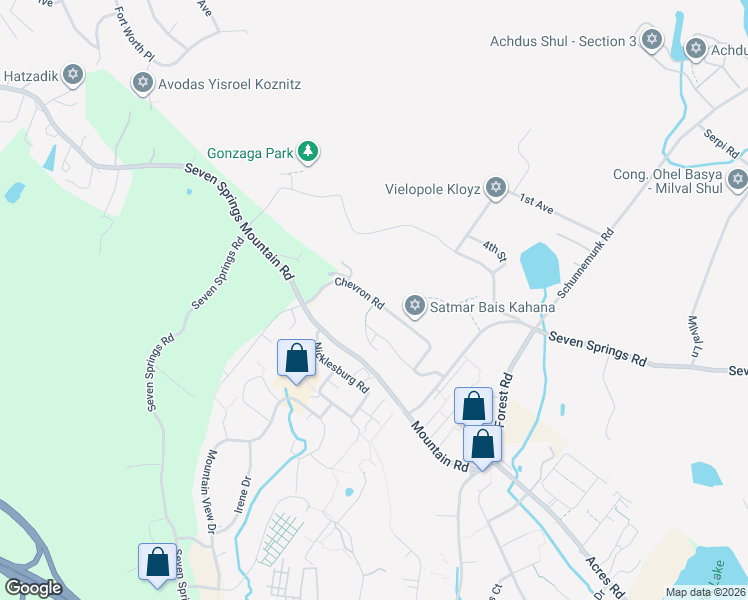 map of restaurants, bars, coffee shops, grocery stores, and more near 15 Chevron Road in Kiryas Joel