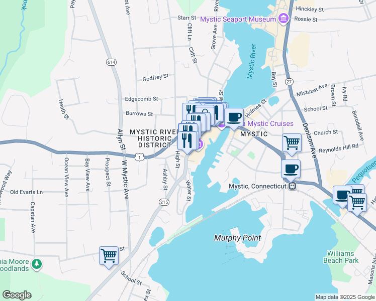 map of restaurants, bars, coffee shops, grocery stores, and more near 7 Water Street in Groton