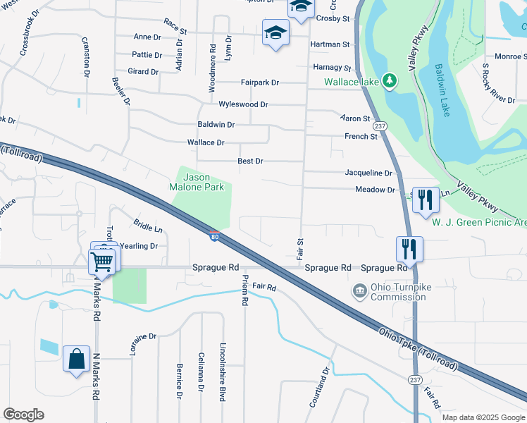 map of restaurants, bars, coffee shops, grocery stores, and more near 230 Jananna Drive in Berea