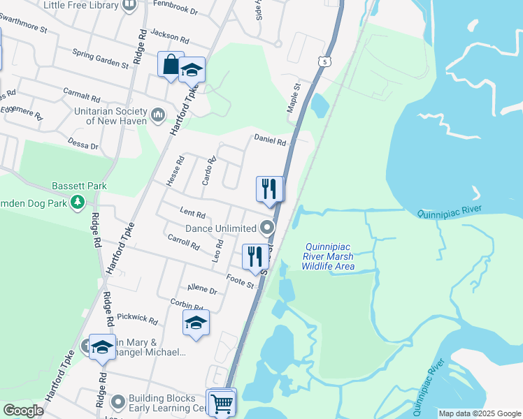 map of restaurants, bars, coffee shops, grocery stores, and more near 27 Sebec St in Hamden