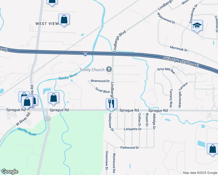 map of restaurants, bars, coffee shops, grocery stores, and more near 24495 Briarwood Drive in Olmsted Falls
