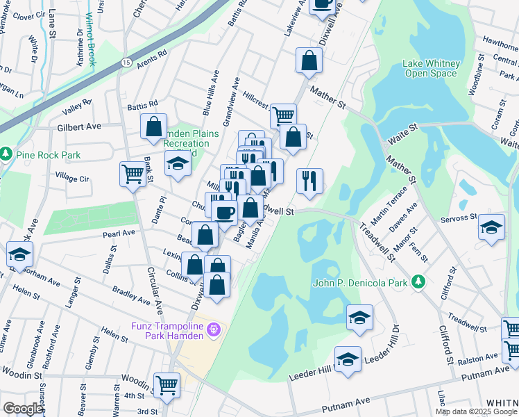 map of restaurants, bars, coffee shops, grocery stores, and more near 392 Treadwell St in Hamden