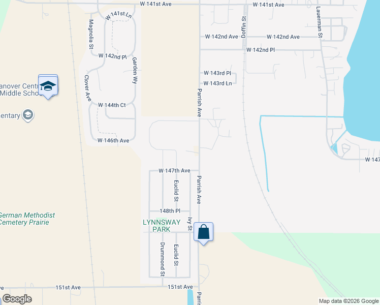 map of restaurants, bars, coffee shops, grocery stores, and more near 14616 Parrish Avenue in Cedar Lake