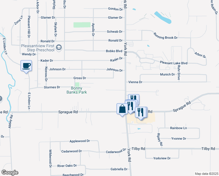 map of restaurants, bars, coffee shops, grocery stores, and more near 10906 Baron Drive in Parma