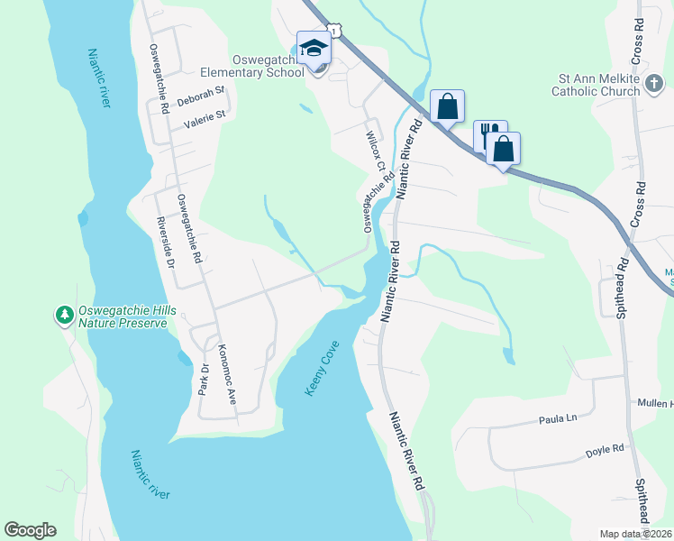 map of restaurants, bars, coffee shops, grocery stores, and more near 157 Oswegatchie Rd in Waterford