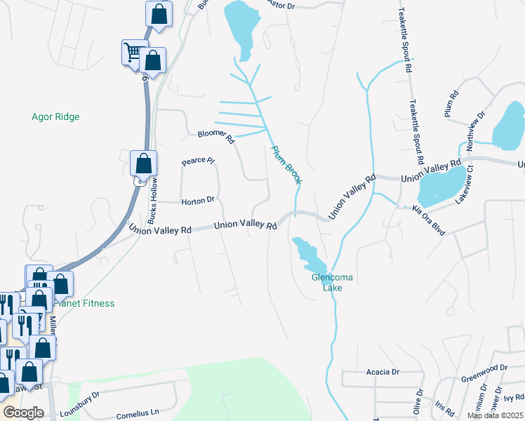 map of restaurants, bars, coffee shops, grocery stores, and more near 12 McNair Drive in Mahopac