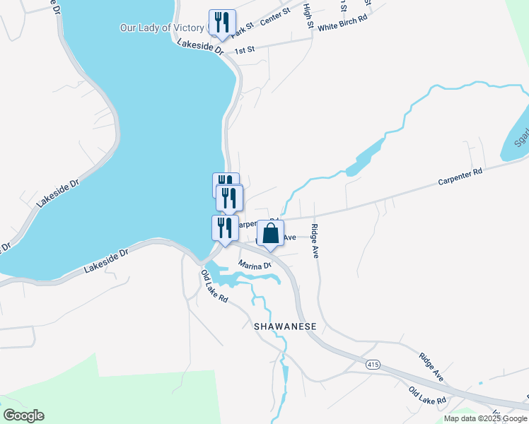 map of restaurants, bars, coffee shops, grocery stores, and more near Lower Cease Ln in Harveys Lake