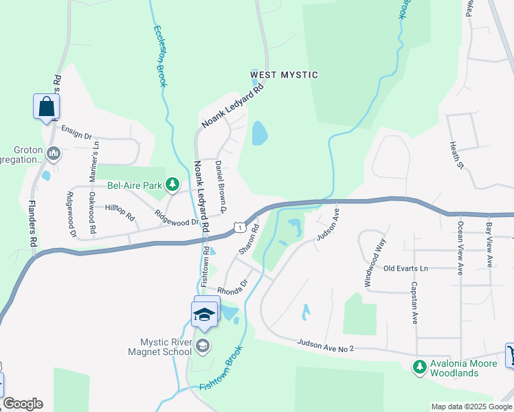 map of restaurants, bars, coffee shops, grocery stores, and more near 650 New London Road in Groton
