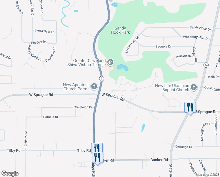 map of restaurants, bars, coffee shops, grocery stores, and more near 6880 Arbor Court in Parma