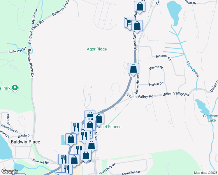 map of restaurants, bars, coffee shops, grocery stores, and more near 40 Mi-Anna Drive in Mahopac