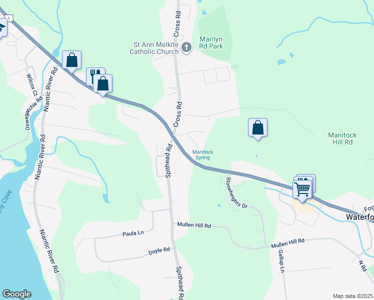 map of restaurants, bars, coffee shops, grocery stores, and more near 375 Boston Post Road in Waterford