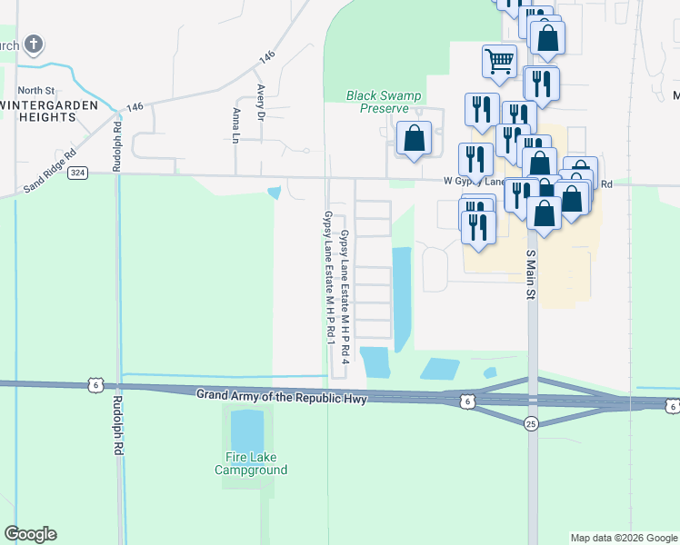 map of restaurants, bars, coffee shops, grocery stores, and more near 59 Gypsy Lane Estate M H P Road 4 in Bowling Green