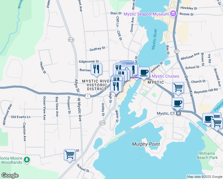 map of restaurants, bars, coffee shops, grocery stores, and more near 84 High Street in Groton