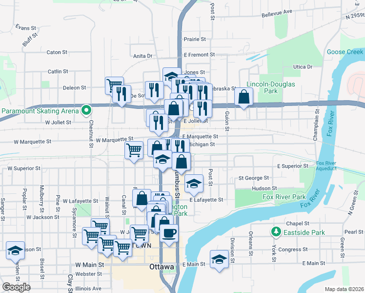 map of restaurants, bars, coffee shops, grocery stores, and more near 1230 Columbus Street in Ottawa
