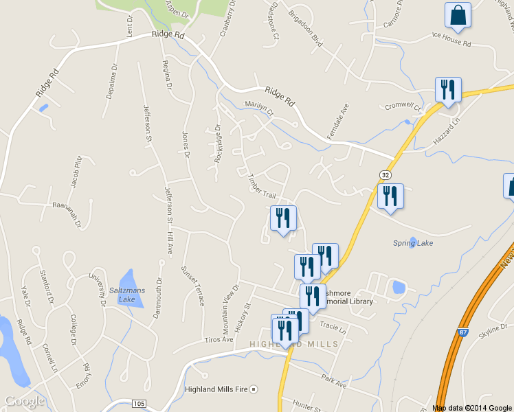 map of restaurants, bars, coffee shops, grocery stores, and more near 8 Laurel Court in Woodbury