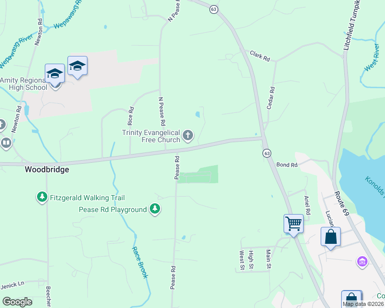 map of restaurants, bars, coffee shops, grocery stores, and more near 32 Center Road in Woodbridge