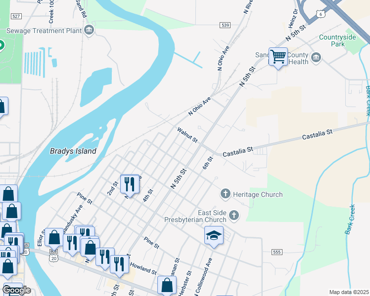map of restaurants, bars, coffee shops, grocery stores, and more near 725 4th Street in Fremont