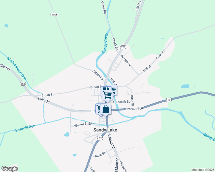 map of restaurants, bars, coffee shops, grocery stores, and more near 3338 Sandy Lake New Lebanon Road in Sandy Lake