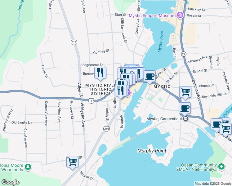 map of restaurants, bars, coffee shops, grocery stores, and more near 84 High Street in Groton