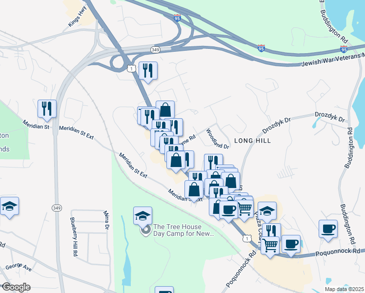 map of restaurants, bars, coffee shops, grocery stores, and more near 23 Wayne Road in Groton