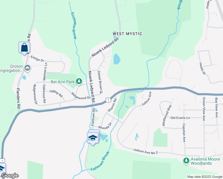 map of restaurants, bars, coffee shops, grocery stores, and more near 650 New London Road in Groton