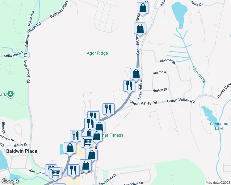 map of restaurants, bars, coffee shops, grocery stores, and more near 40 Mi-Anna Drive in Mahopac