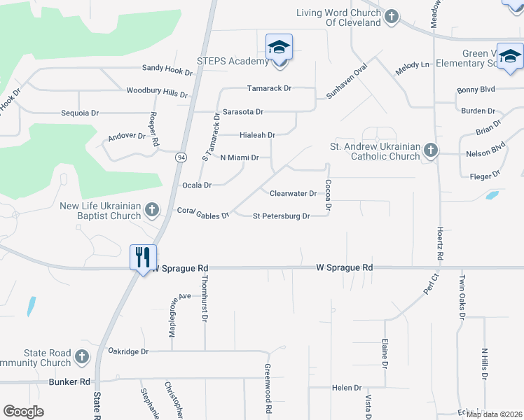 map of restaurants, bars, coffee shops, grocery stores, and more near 4172 Saint Petersburg Drive in Parma