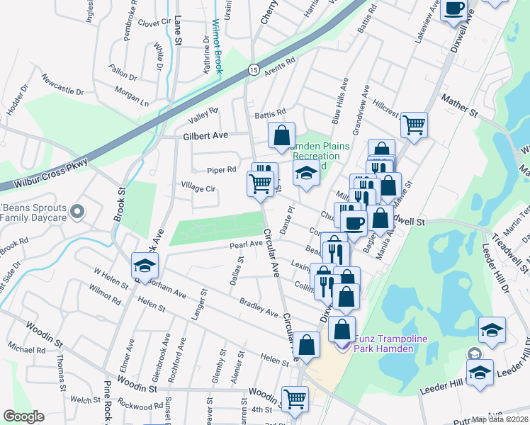 map of restaurants, bars, coffee shops, grocery stores, and more near 275 Circular Avenue in Hamden