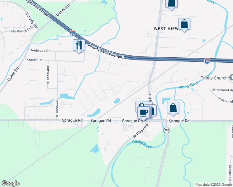 map of restaurants, bars, coffee shops, grocery stores, and more near 26136-226156 Hawthorne Court in Olmsted Falls