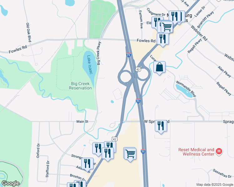 map of restaurants, bars, coffee shops, grocery stores, and more near 7800 Pearl Road in Middleburg Heights