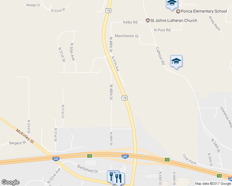 map of restaurants, bars, coffee shops, grocery stores, and more near 10335 North 48th Street in Omaha