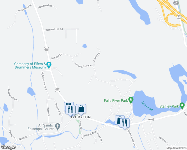 map of restaurants, bars, coffee shops, grocery stores, and more near 4 Bittersweet Lane in Essex