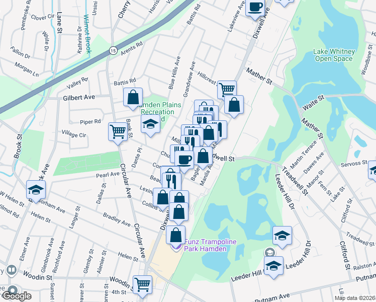 map of restaurants, bars, coffee shops, grocery stores, and more near 1499 Dixwell Avenue in Hamden