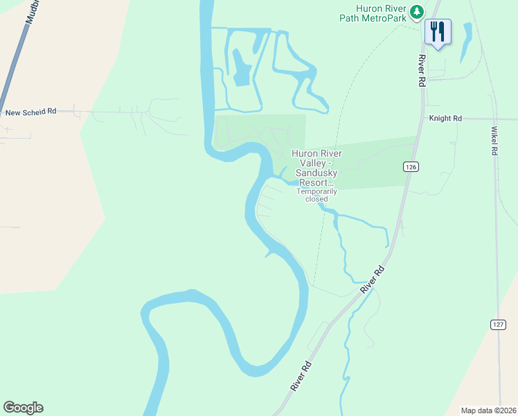 map of restaurants, bars, coffee shops, grocery stores, and more near 9640 River View Drive in Huron