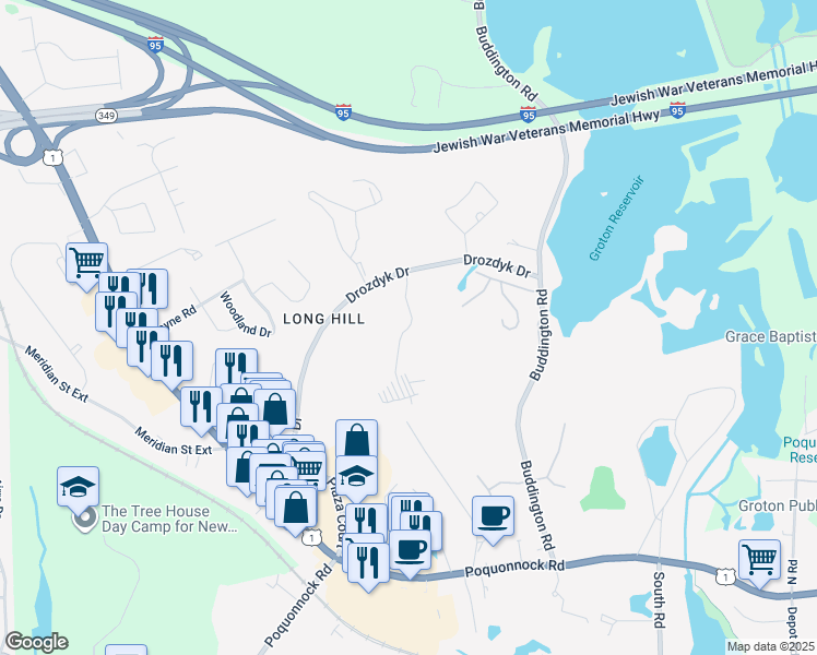 map of restaurants, bars, coffee shops, grocery stores, and more near 305 Michelle Lane in Groton