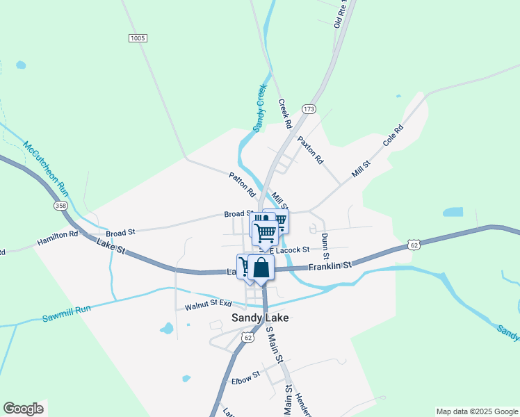 map of restaurants, bars, coffee shops, grocery stores, and more near 3338 Sandy Lake New Lebanon Road in Sandy Lake