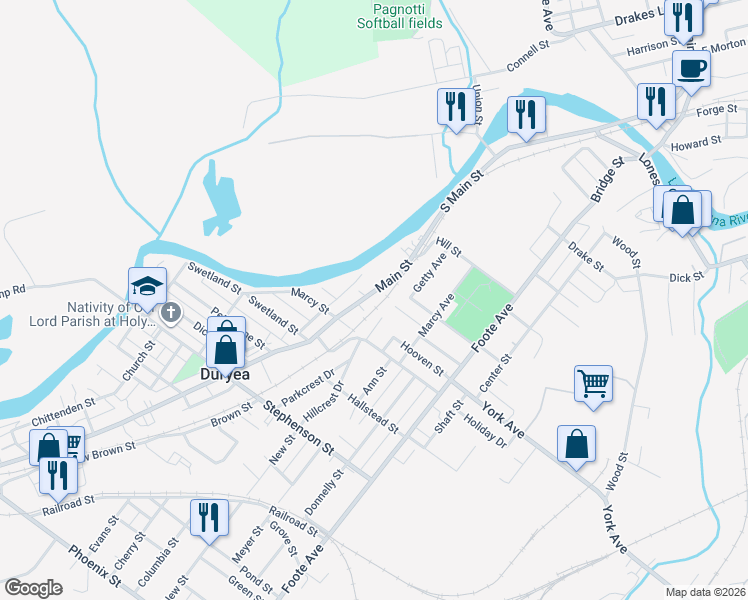 map of restaurants, bars, coffee shops, grocery stores, and more near 822 Main St in Duryea