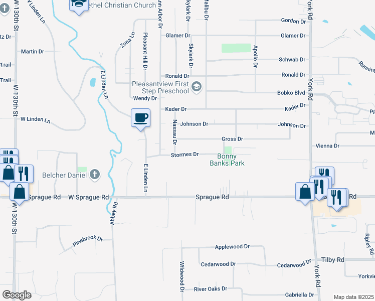 map of restaurants, bars, coffee shops, grocery stores, and more near 11790 Stormes Drive in Parma
